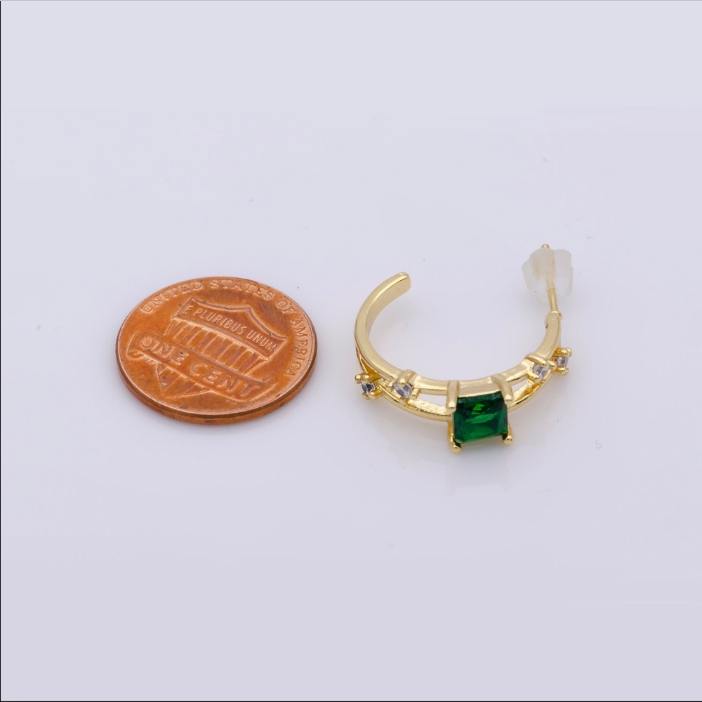 Green Emerald Cz Stone Hoop Earrings - Picture 3 of 4